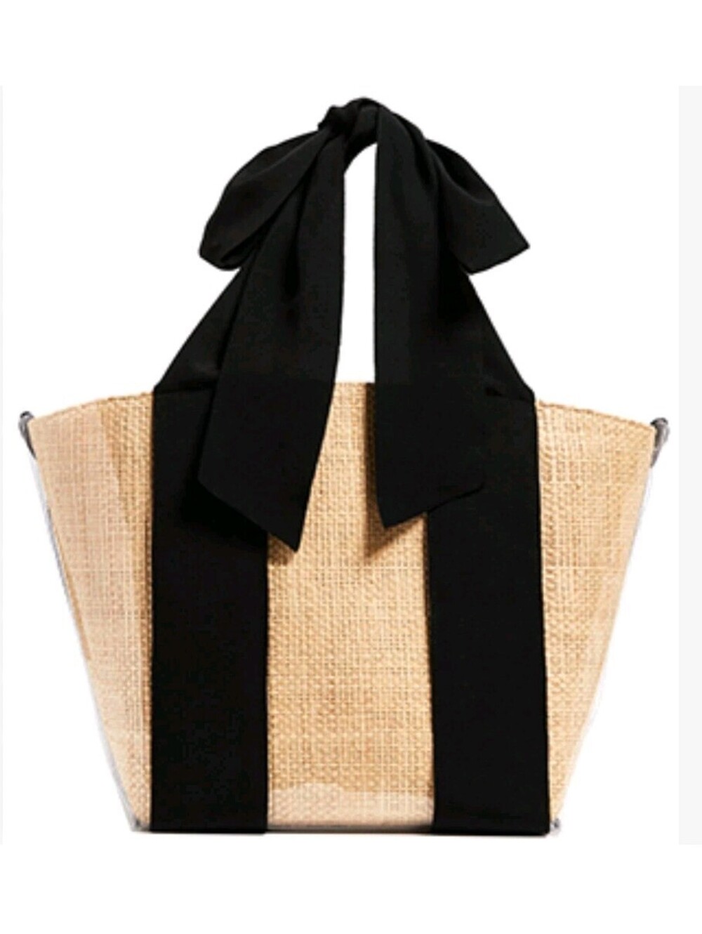 Pamela Munson Woven Straw Tote Bag Grosgrain Ribbon Ribbon Bow Handle